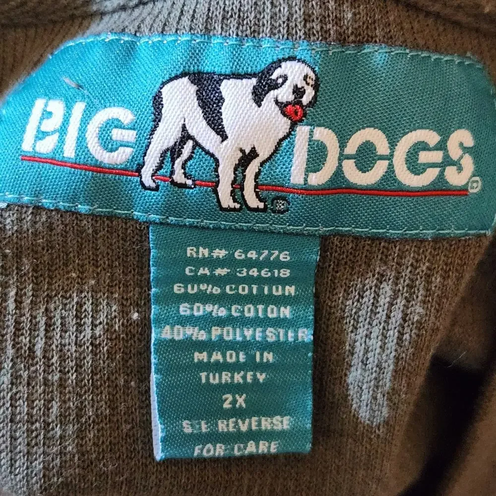 Big Dogs Sweater Mens 2XL Green Stripe V Neck Dog Logo Knit Pullover Casual